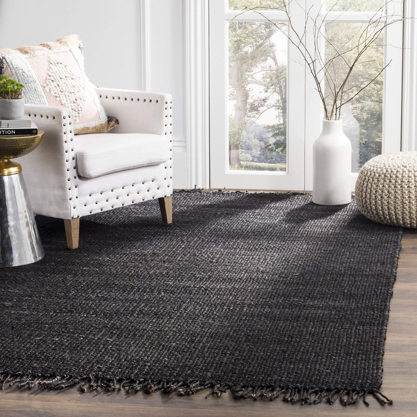 Natural Fiber Collection Area Rug - Boho Fringe Woven Jute