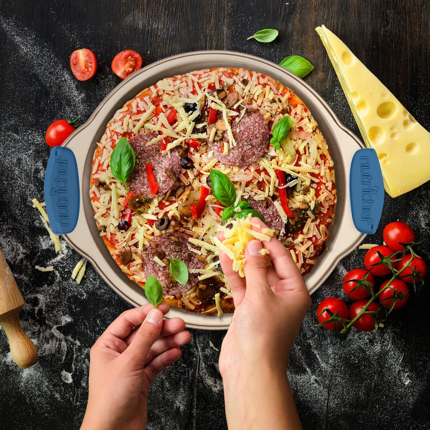 Carbon Steel Non-Toxic Nonstick Bakeware Setw/ Blue Silicone Handles - Champagne Gold