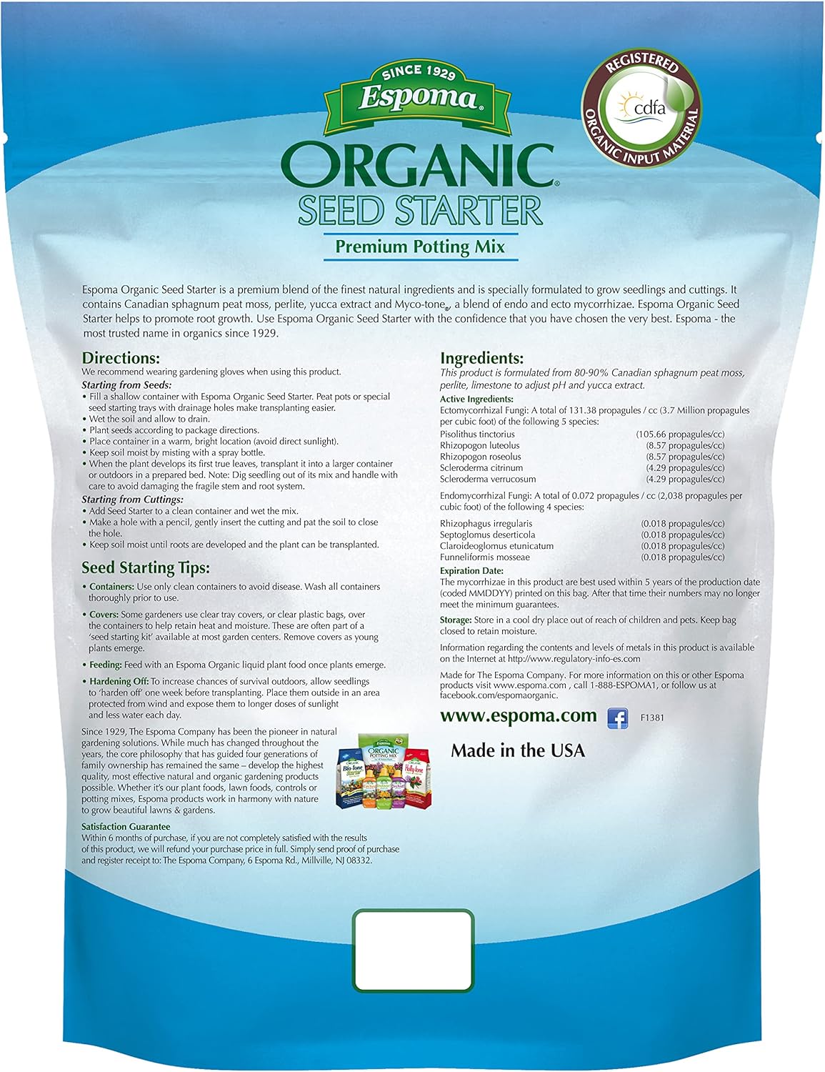 Premium All Natural & Organic Seed Starting Mix with Mycorrhizae