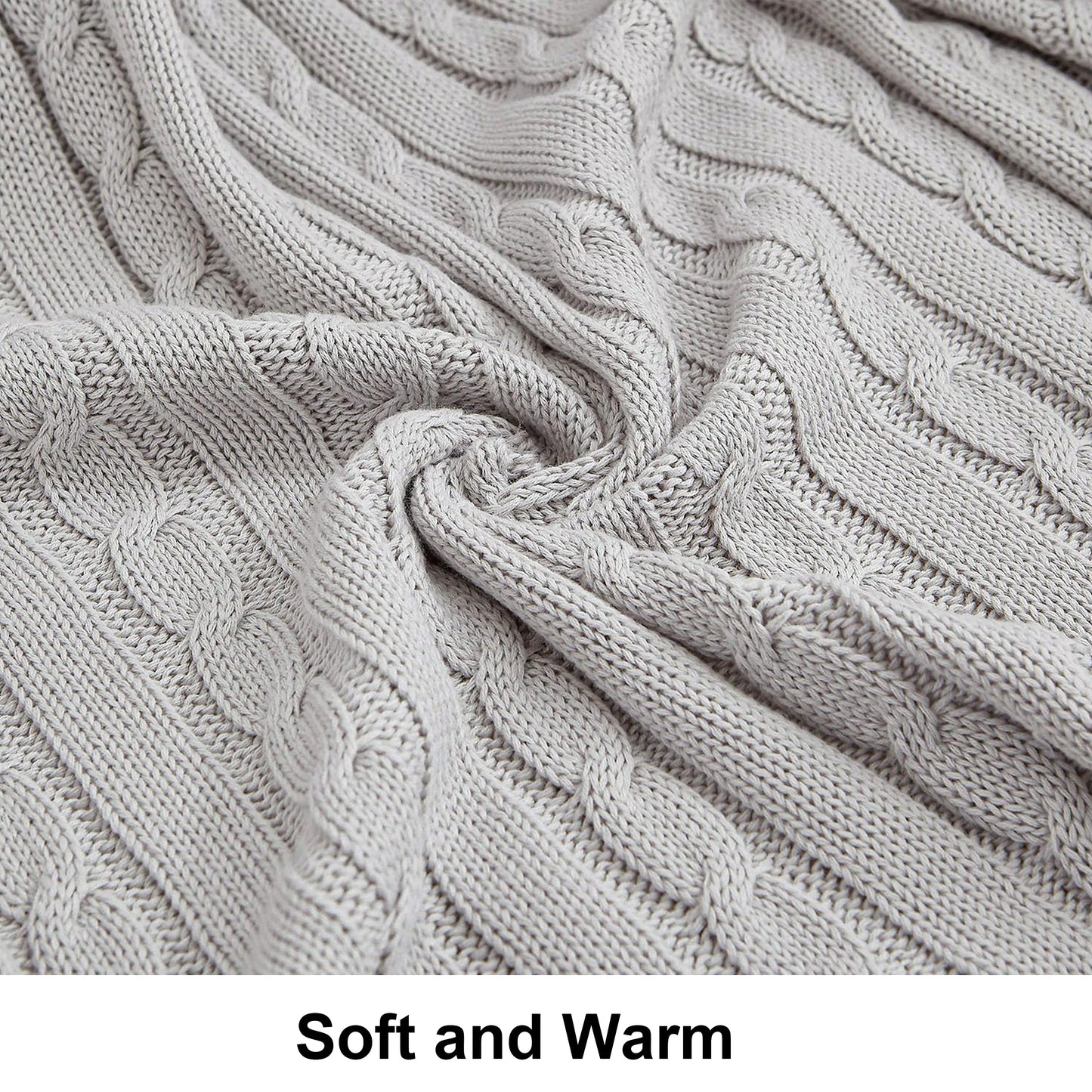 100% Pure Cotton Cable Knitted Super Soft Throw Blanket