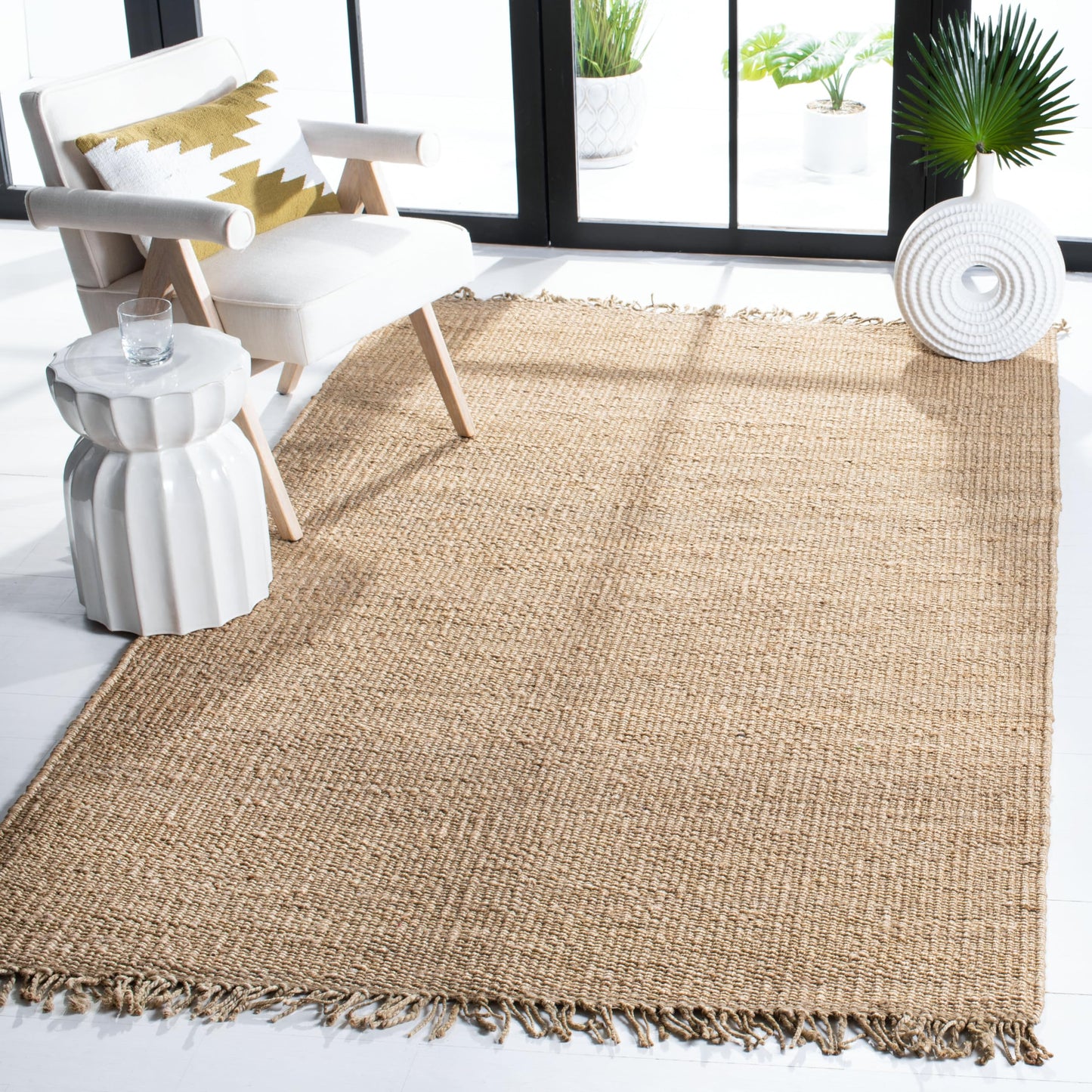 Natural Fiber Collection Area Rug - Boho Fringe Woven Jute