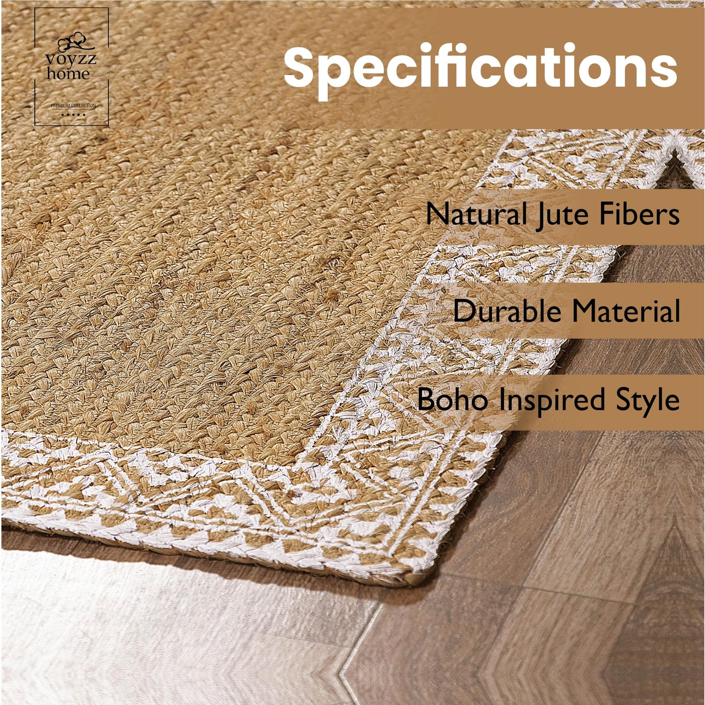 Premium Quality Jute Braided Area Rug, Stain Resistance, Natural Handmade