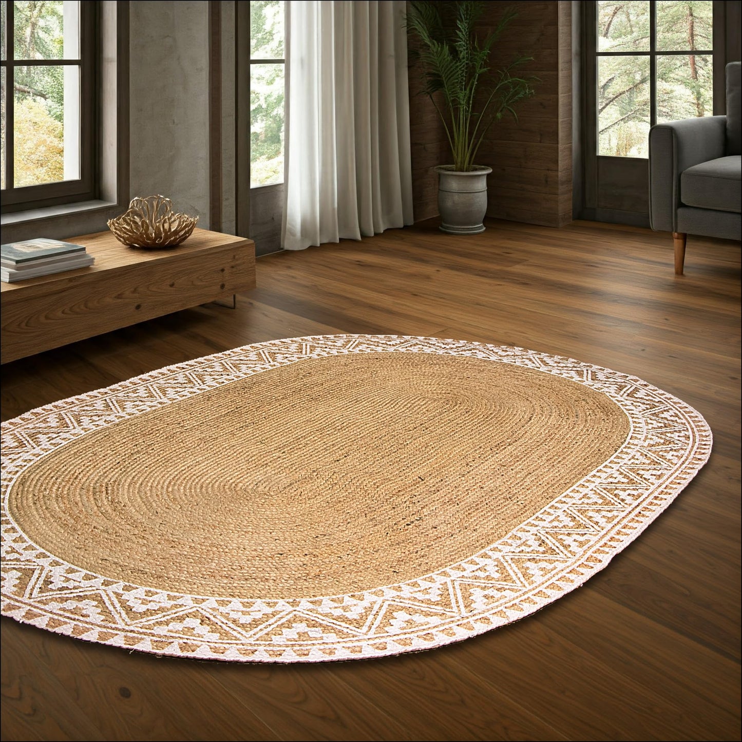Premium Quality Jute Braided Area Rug, Stain Resistance, Natural Handmade