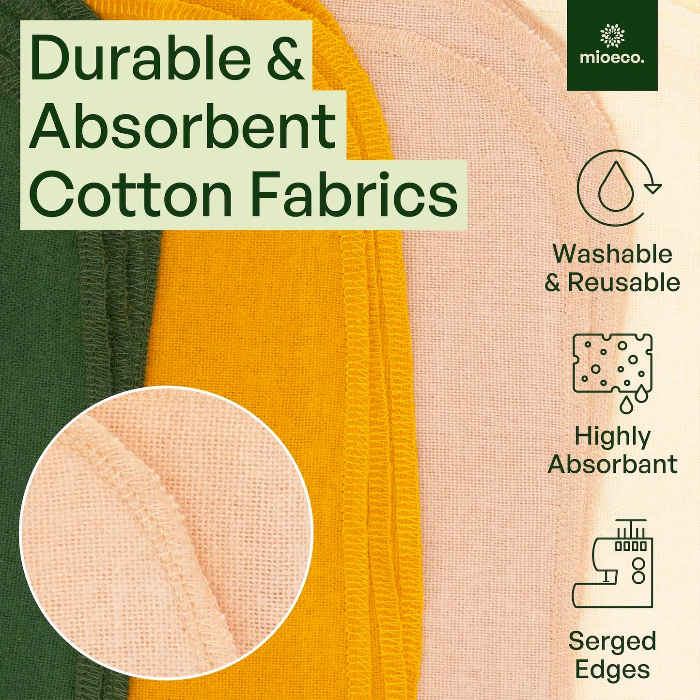 24 Pack Multicolored Reusable Paper Towels - Organic Cotton -