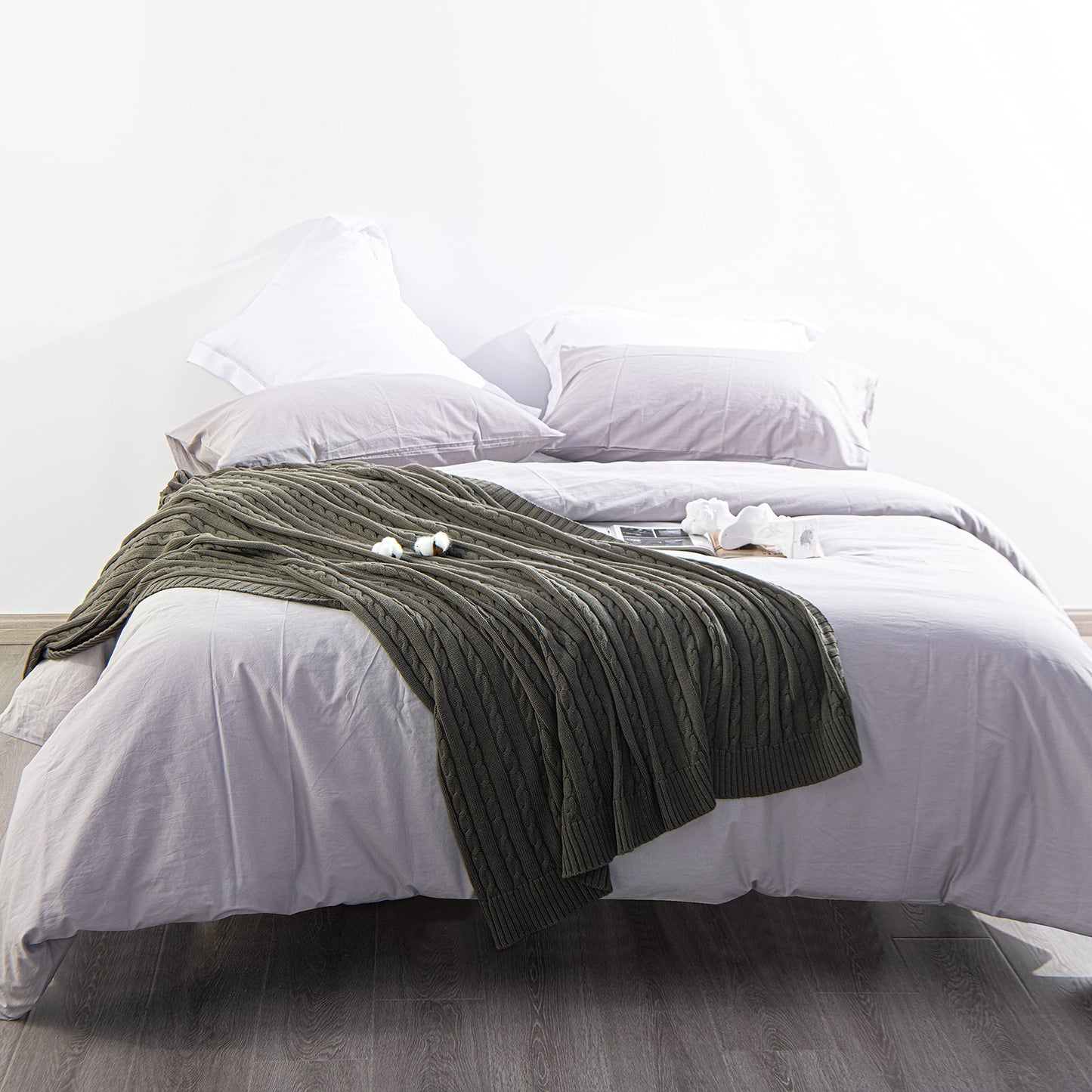 100% Pure Cotton Cable Knitted Super Soft Throw Blanket