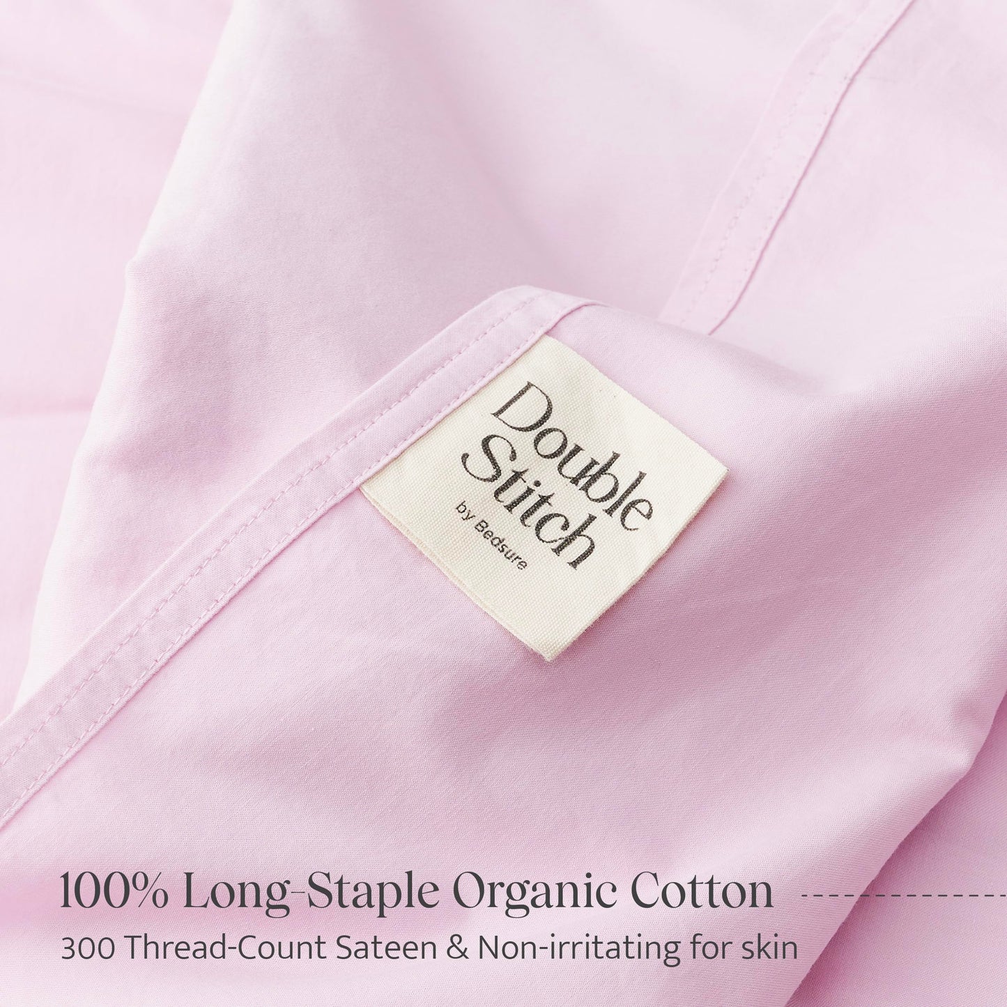 Double Stitch Organic Cotton Sheets - Soft & Breathable Sheet Set 4 Piece, Luxury 300 TC