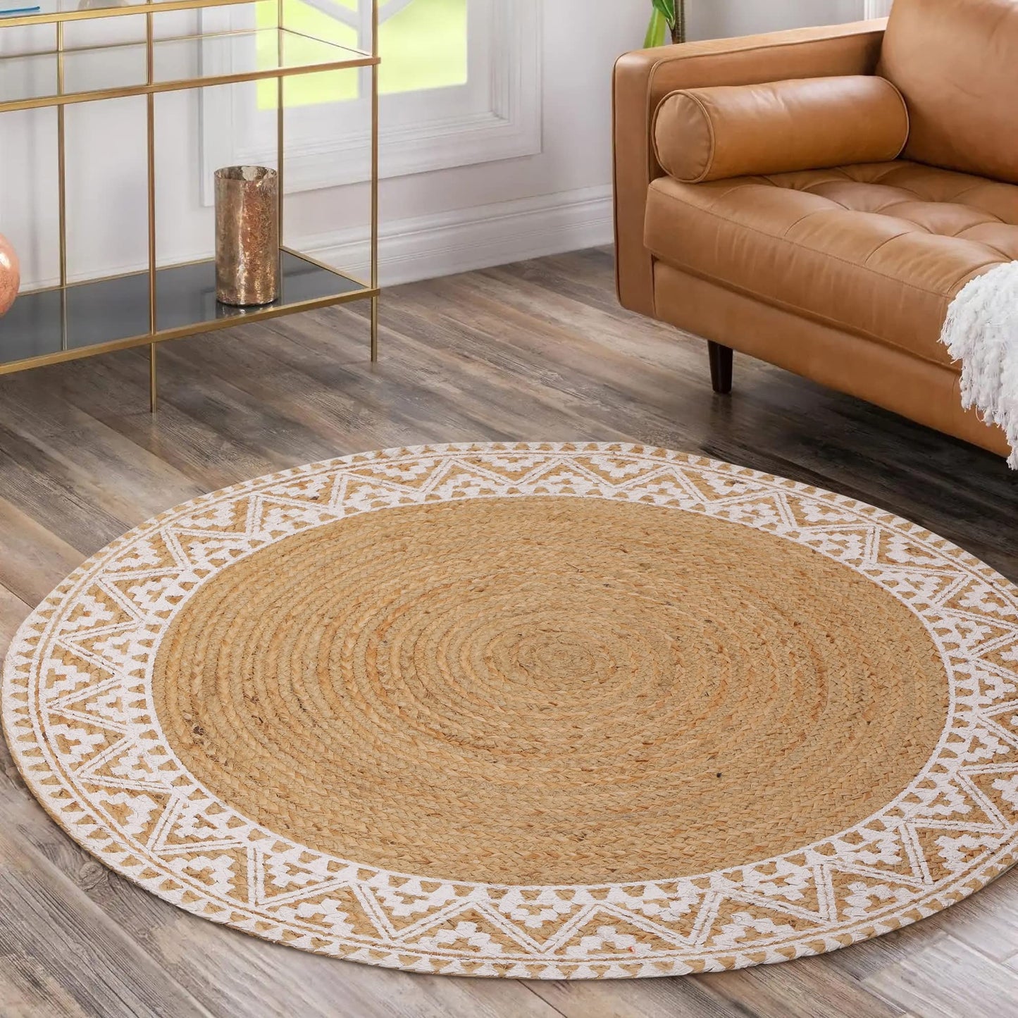 Premium Quality Jute Braided Area Rug, Stain Resistance, Natural Handmade