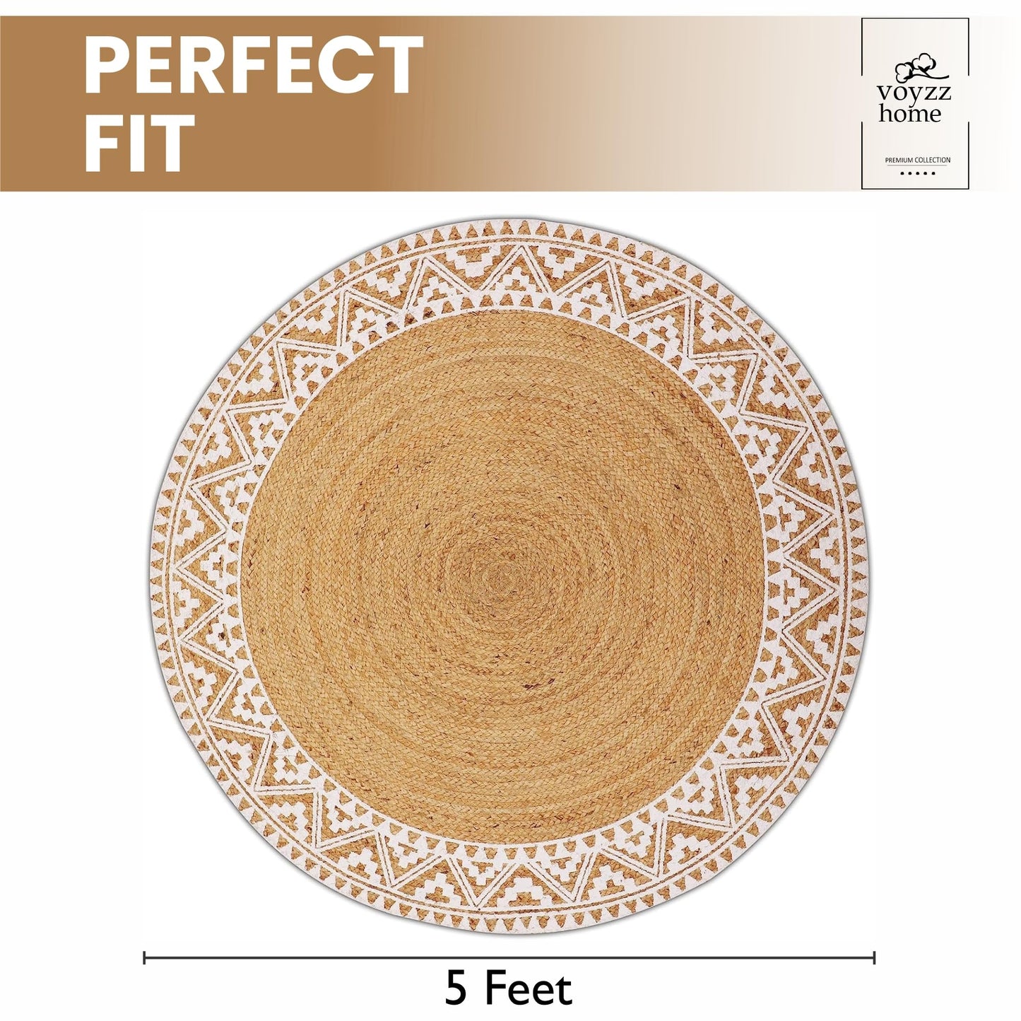 Premium Quality Jute Braided Area Rug, Stain Resistance, Natural Handmade