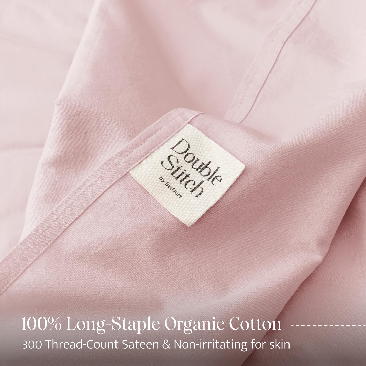 Double Stitch Organic Cotton Sheets - Soft & Breathable Sheet Set 4 Piece, Luxury 300 TC