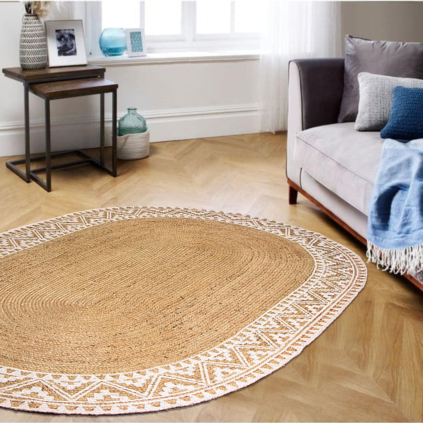 Premium Quality Jute Braided Area Rug, Stain Resistance, Natural Handmade