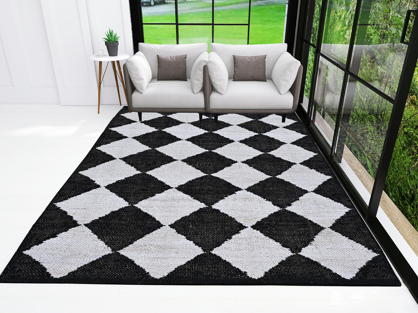 Indoor Hand Woven Fiber Jute Diamond Area Rug