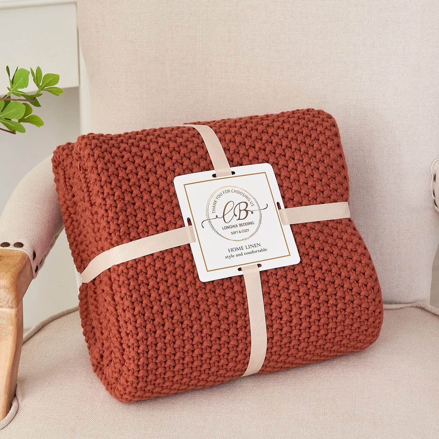 Chunky Cable Knit Throw Blanket Lightweight 100% Organic Cotton