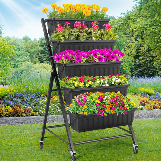 5-Tier Elevated Garden Bed with Lockable Caster Wheels