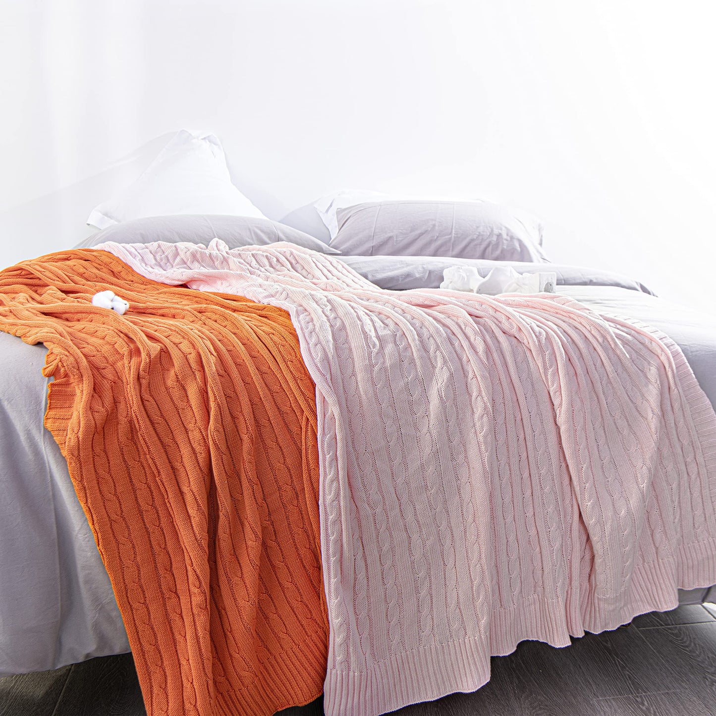 100% Pure Cotton Cable Knitted Super Soft Throw Blanket