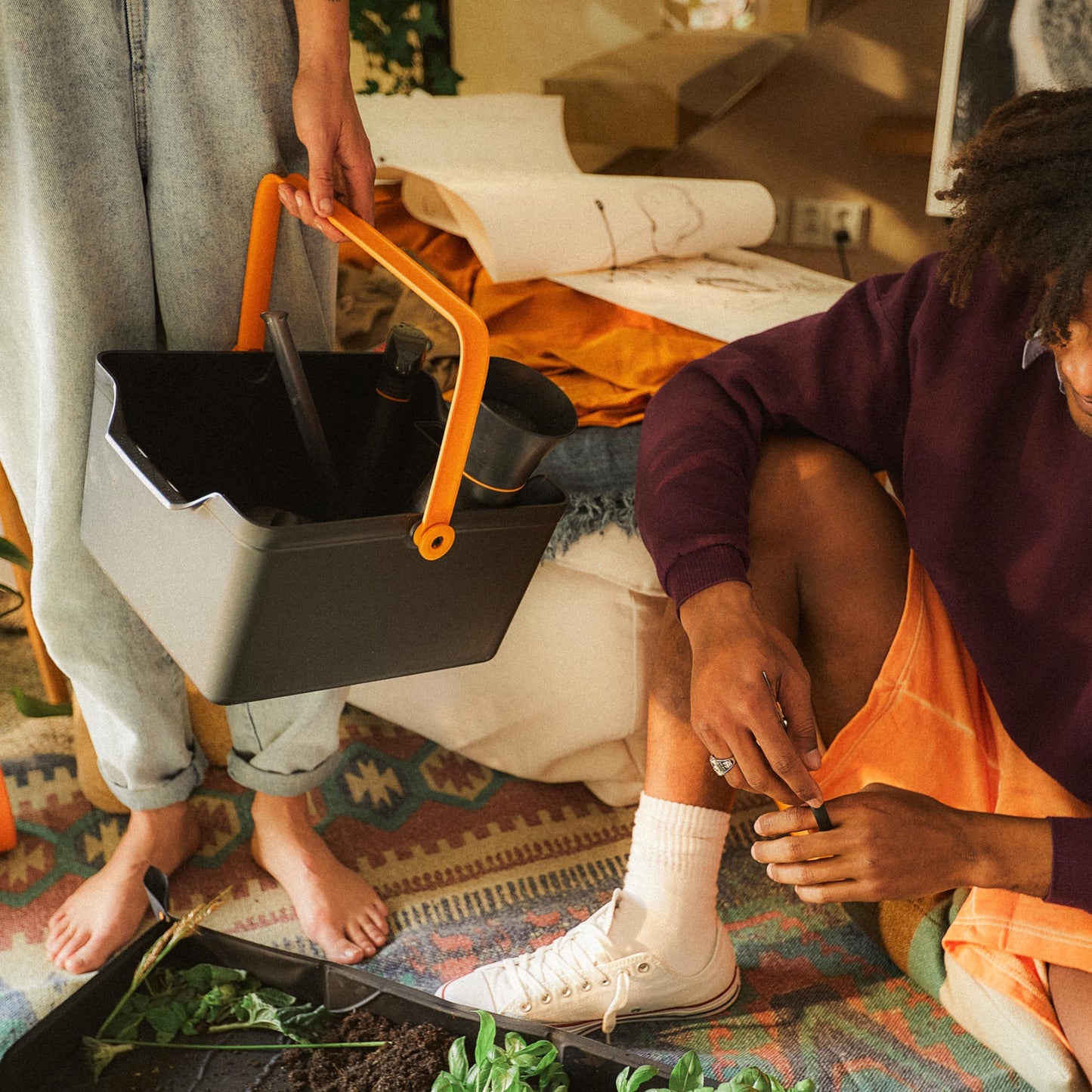 Planting Soil Scoop and Brush Set Garden Tool for Indoor Gardening, Mess Control