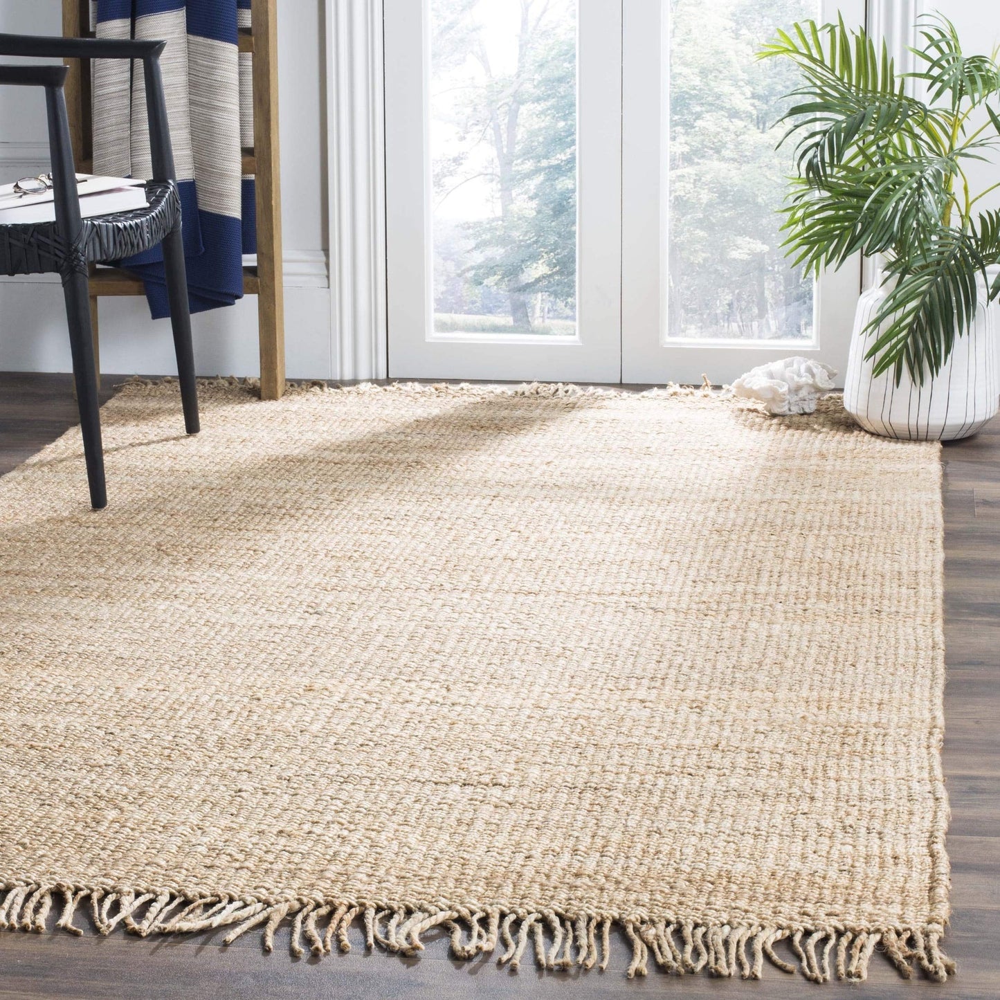 Natural Fiber Collection Area Rug - Boho Fringe Woven Jute