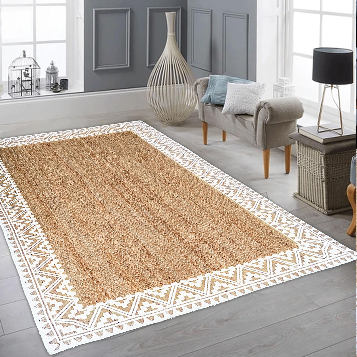 Premium Quality Jute Braided Area Rug, Stain Resistance, Natural Handmade