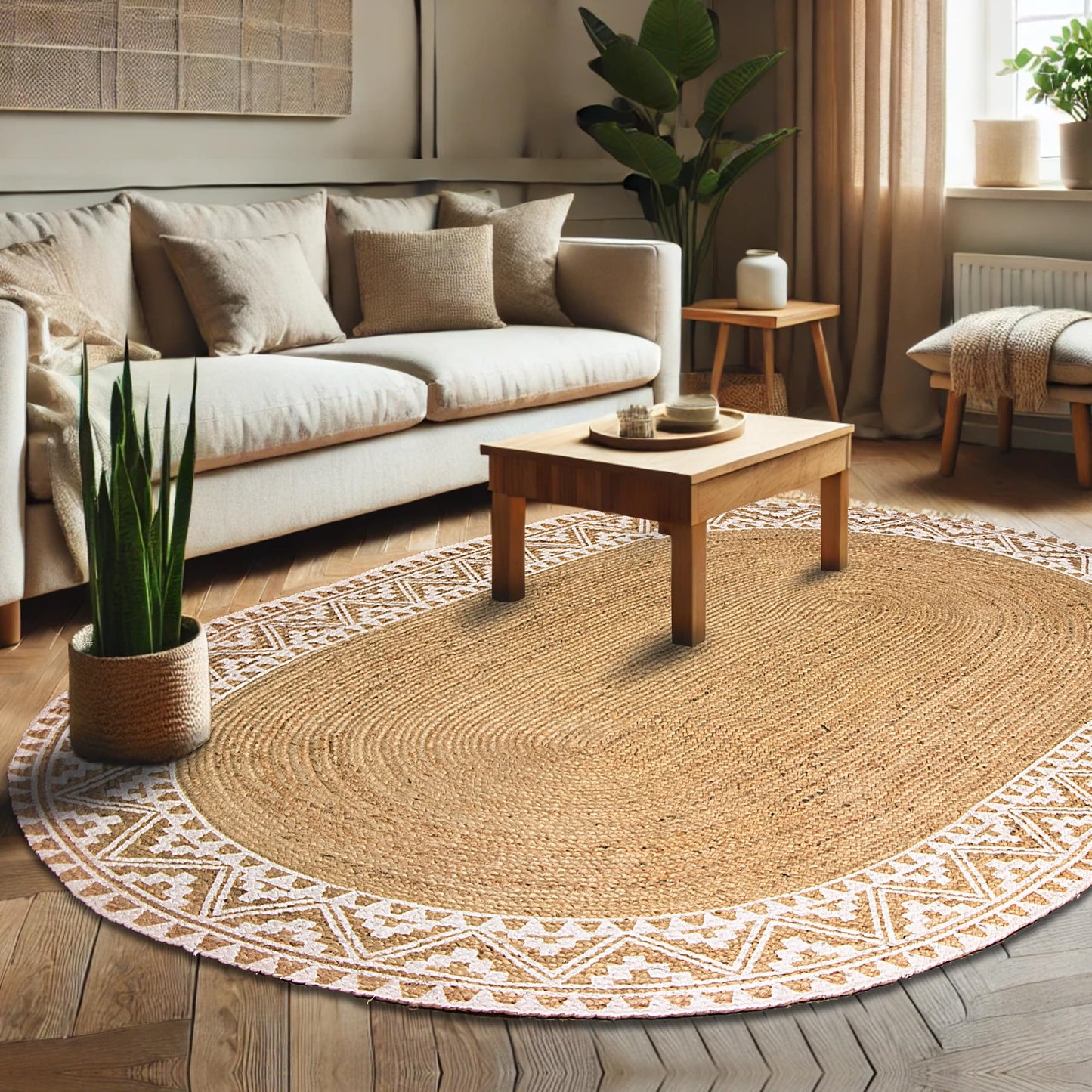 Premium Quality Jute Braided Area Rug, Stain Resistance, Natural Handmade