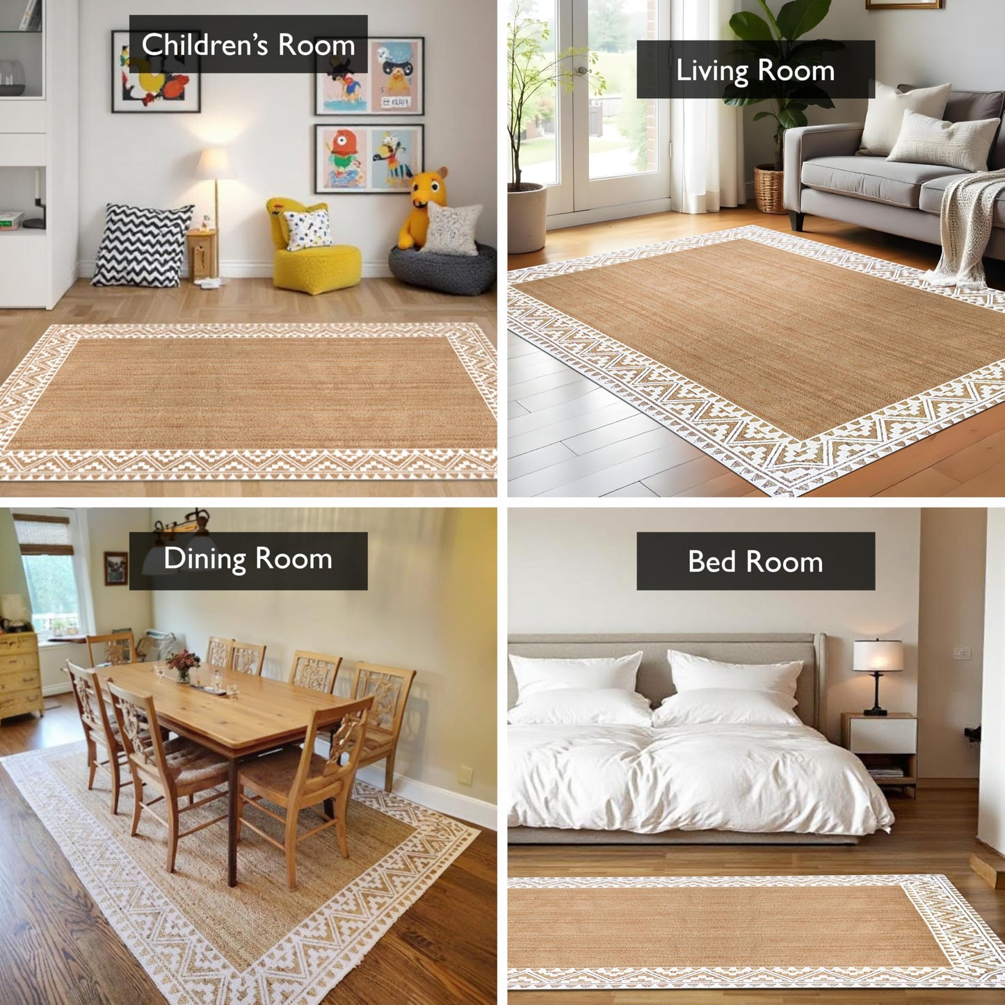 Premium Quality Jute Braided Area Rug, Stain Resistance, Natural Handmade