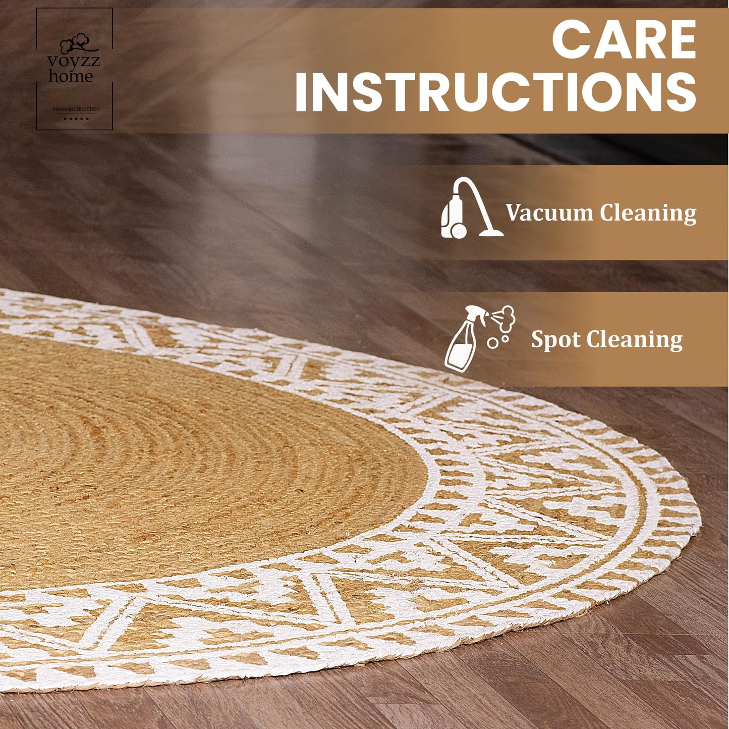 Premium Quality Jute Braided Area Rug, Stain Resistance, Natural Handmade