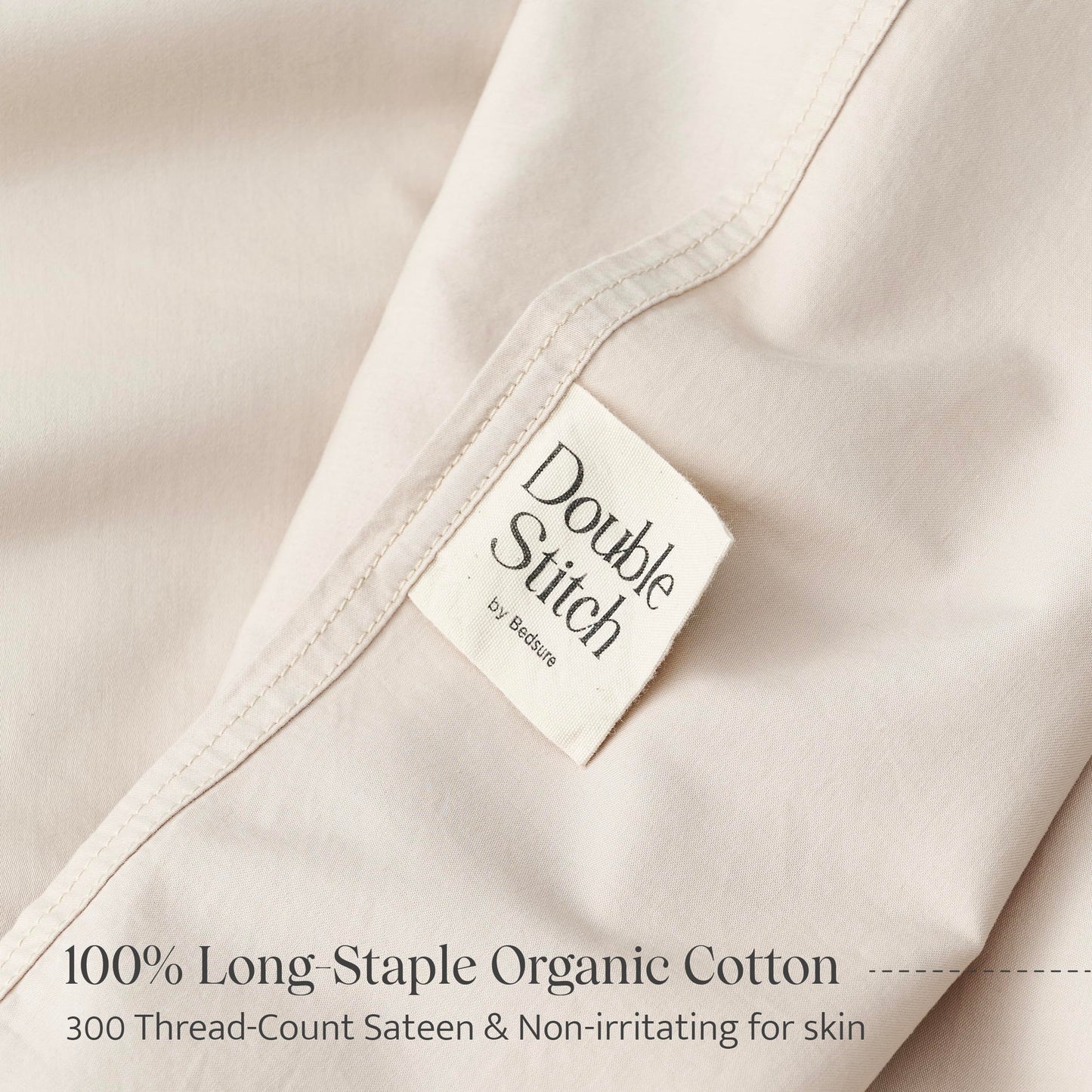 Double Stitch Organic Cotton Sheets - Soft & Breathable Sheet Set 4 Piece, Luxury 300 TC