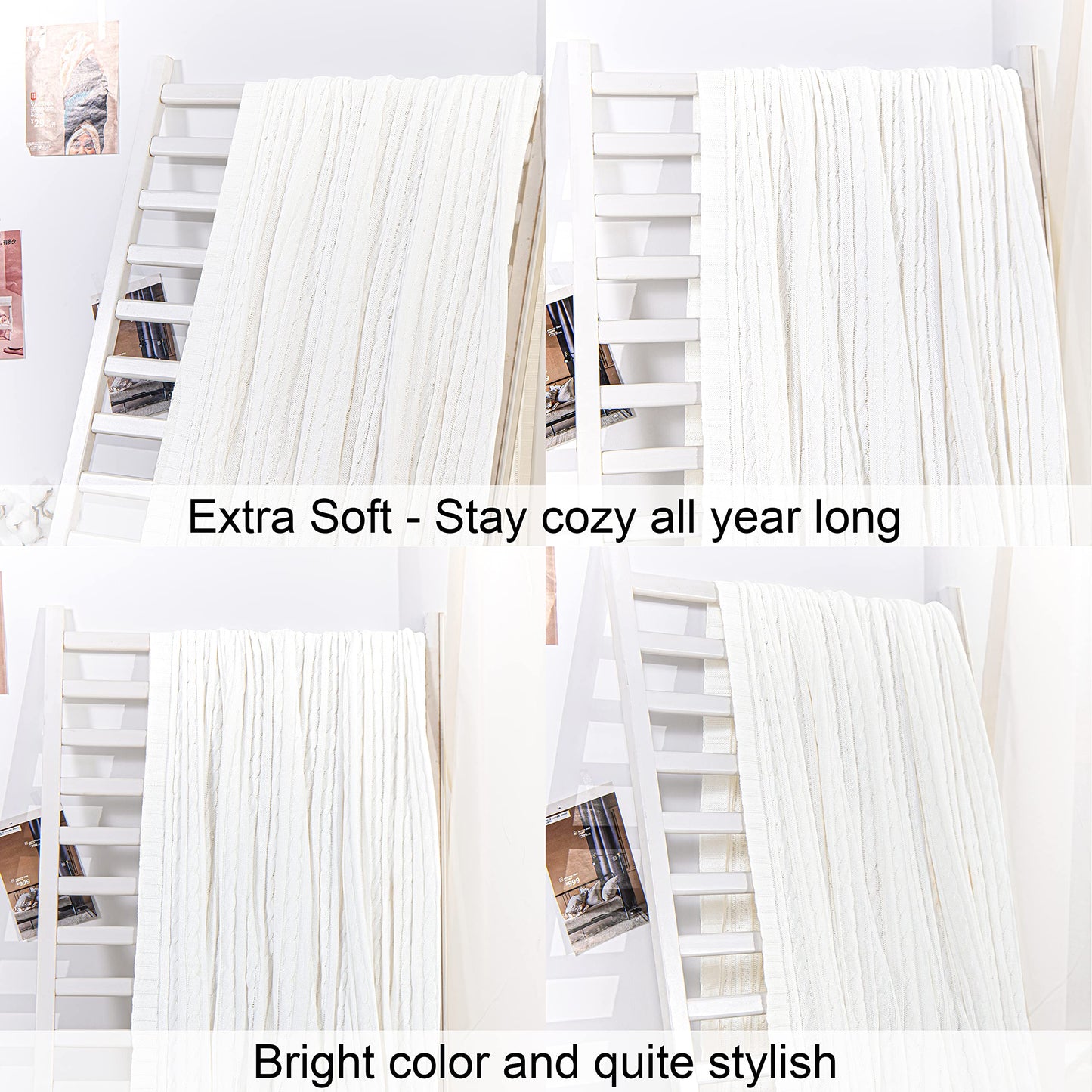 100% Pure Cotton Cable Knitted Super Soft Throw Blanket