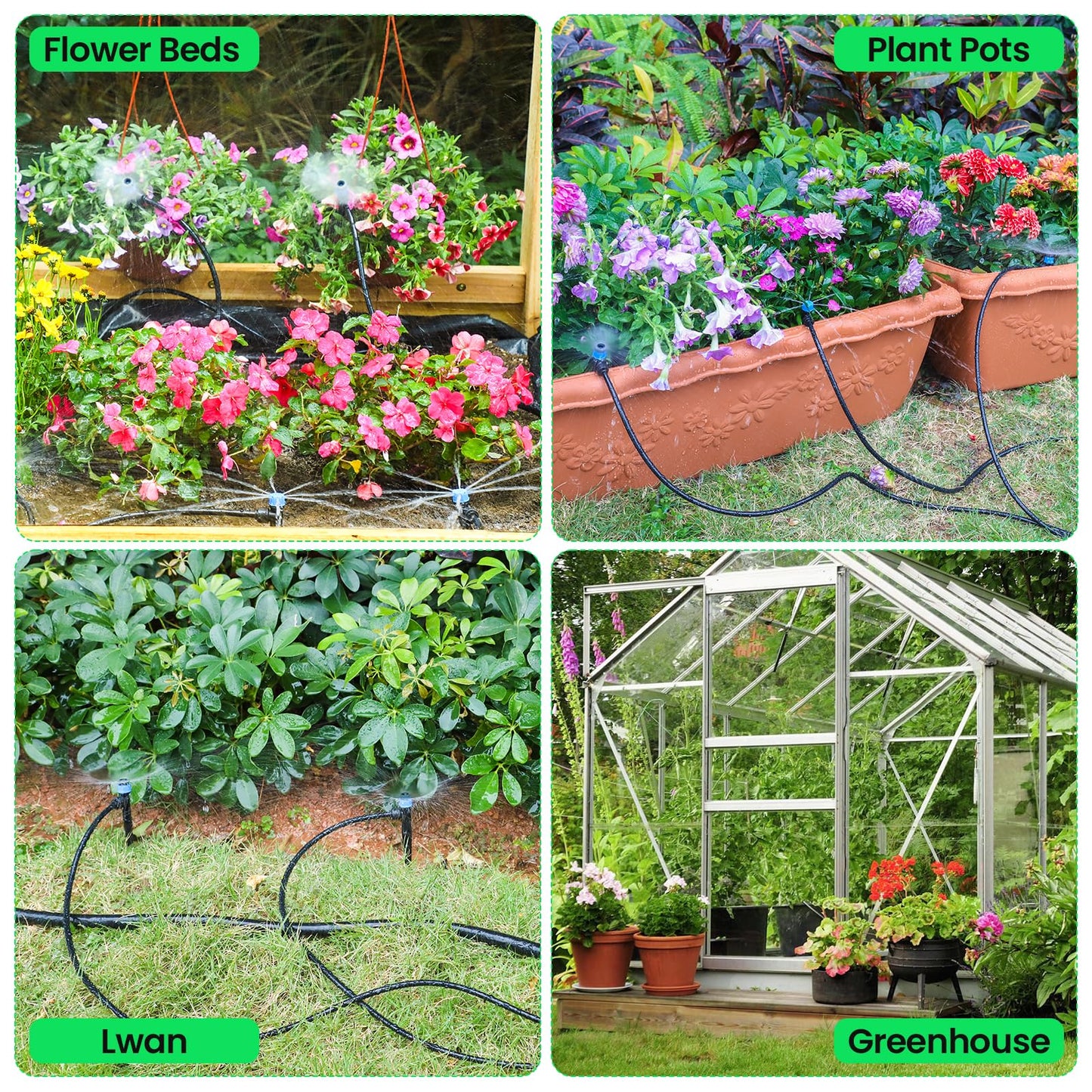 230FT Quick-Connect Drip Irrigation System Kit, with 1/4" & 1/2" Fast-Lock Tubing - Adjustable Nozzles & Sprinklers for Garden, Greenhouse, Lawn, Potted Plants