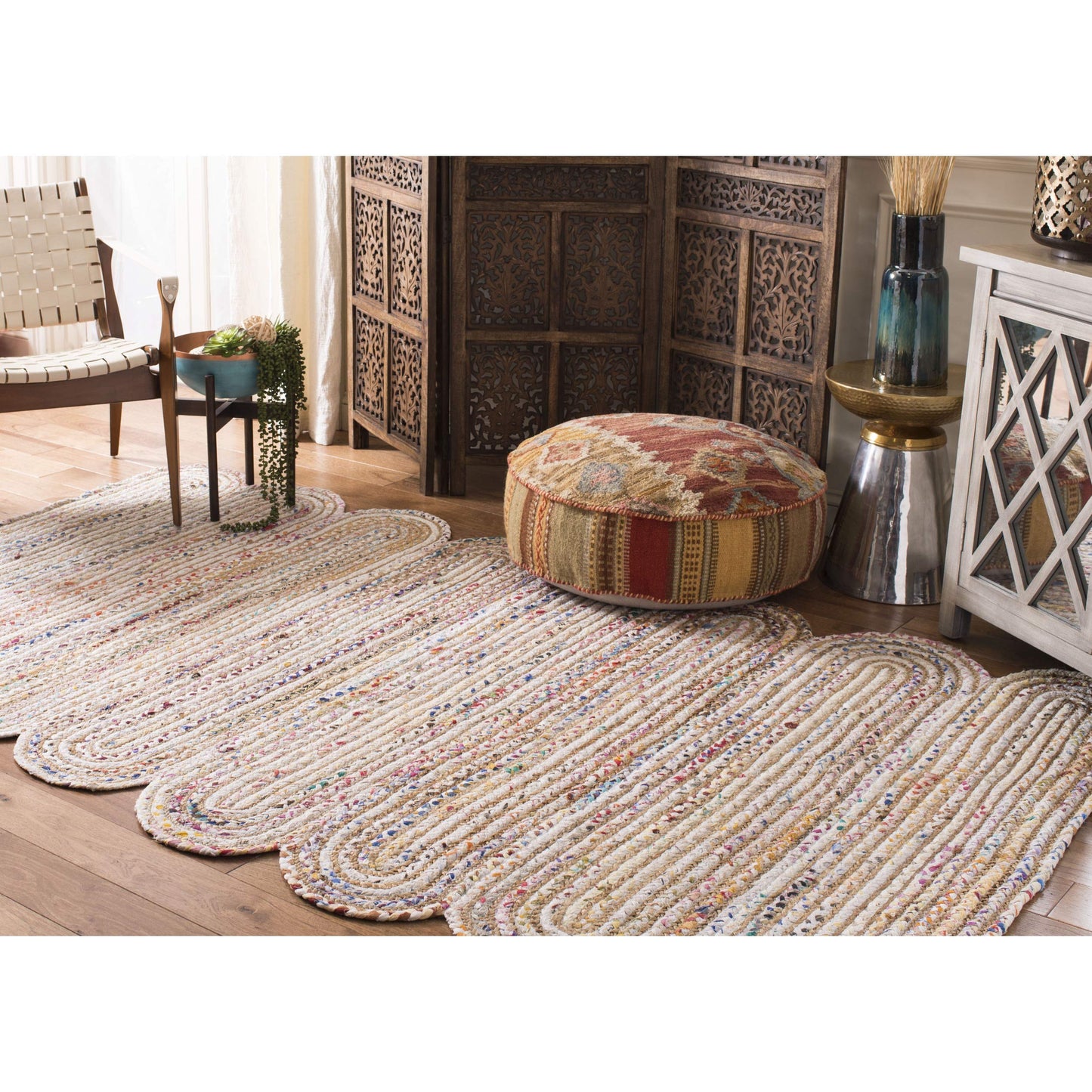 Natural Collection Area Rug - Braided Jute & Cotton