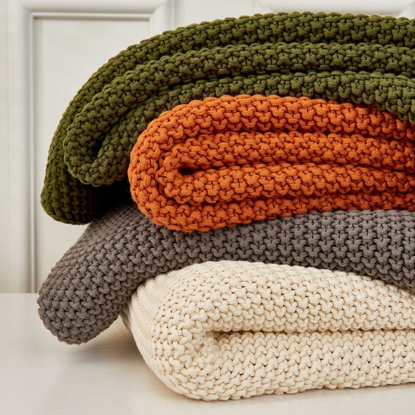 Chunky Cable Knit Throw Blanket Lightweight 100% Organic Cotton