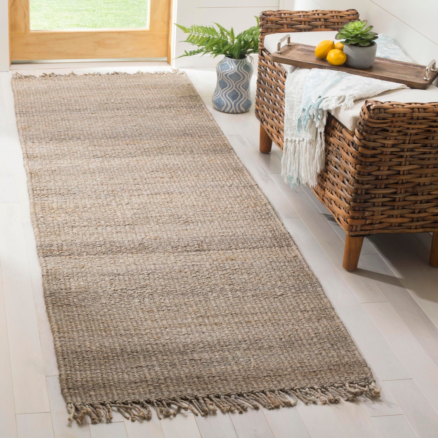 Natural Fiber Collection Area Rug - Boho Fringe Woven Jute