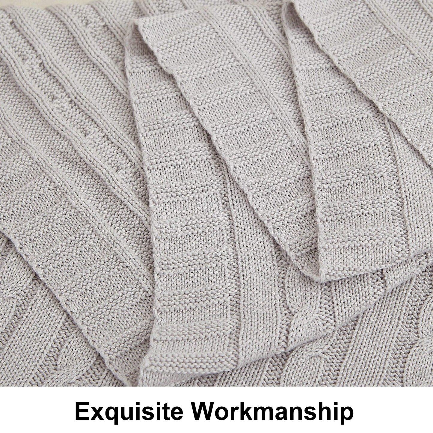 100% Pure Cotton Cable Knitted Super Soft Throw Blanket