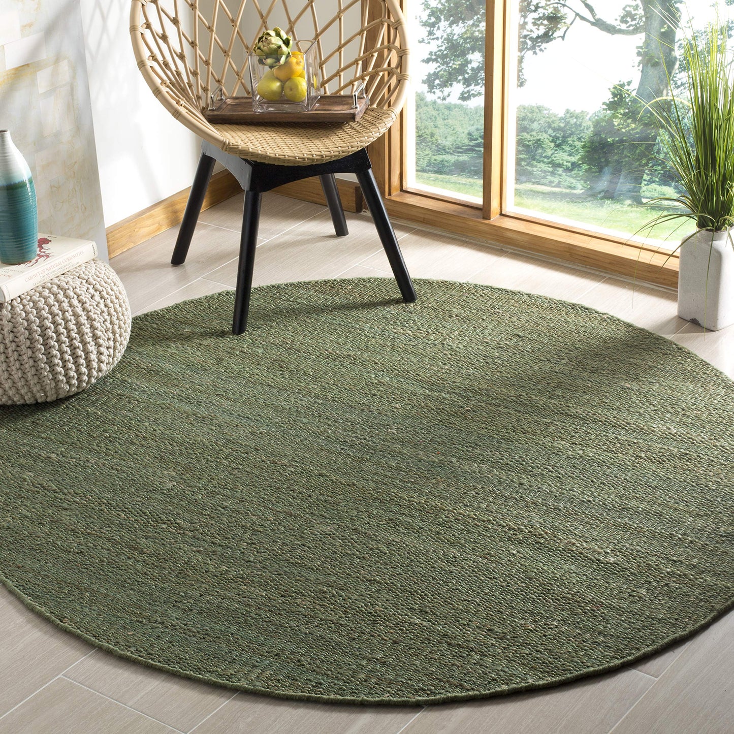 Natural Fiber Collection Area Rug - Boho Fringe Woven Jute