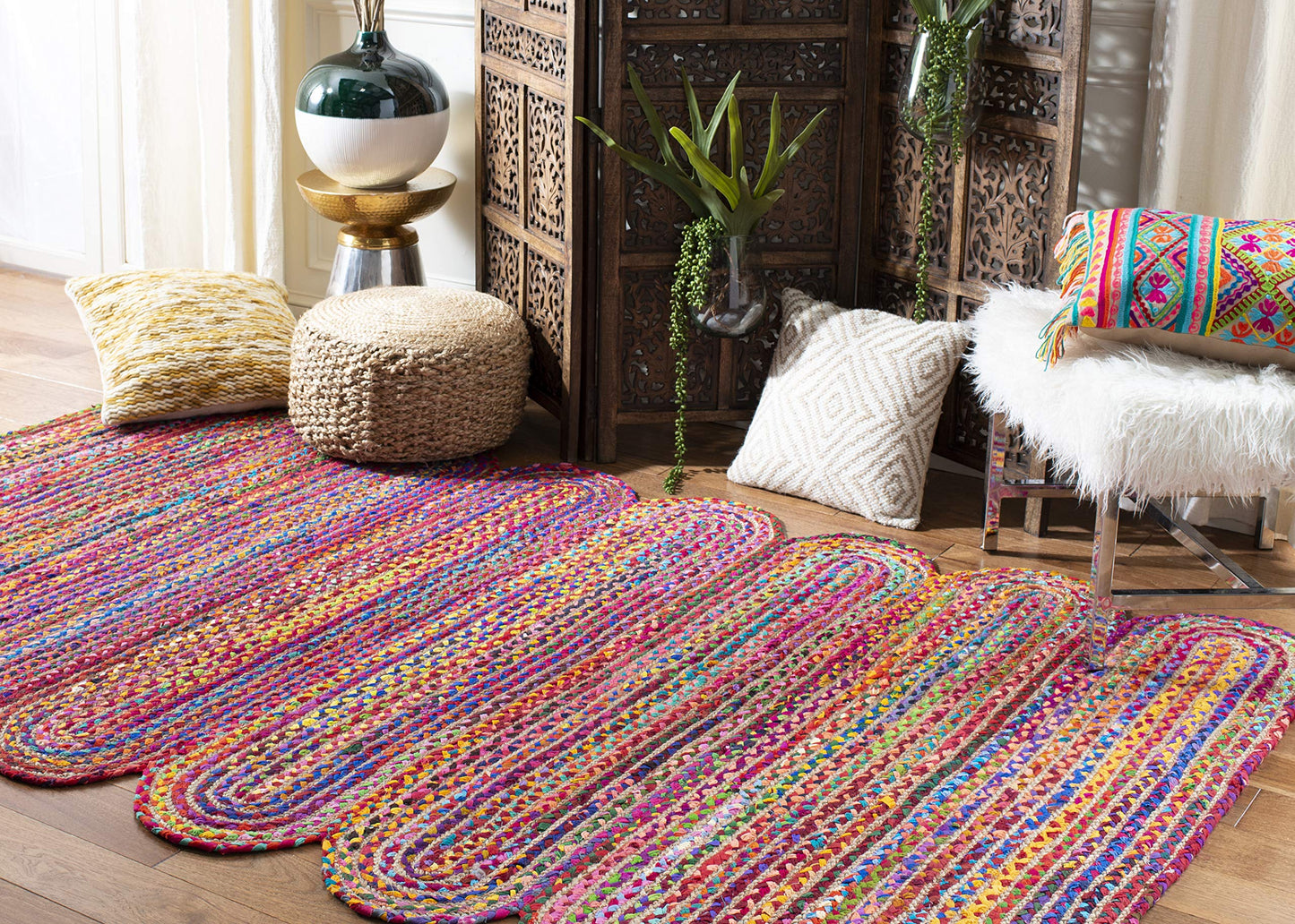 Natural Collection Area Rug - Braided Jute & Cotton