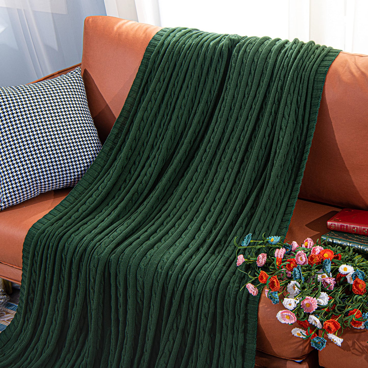 100% Pure Cotton Cable Knitted Super Soft Throw Blanket