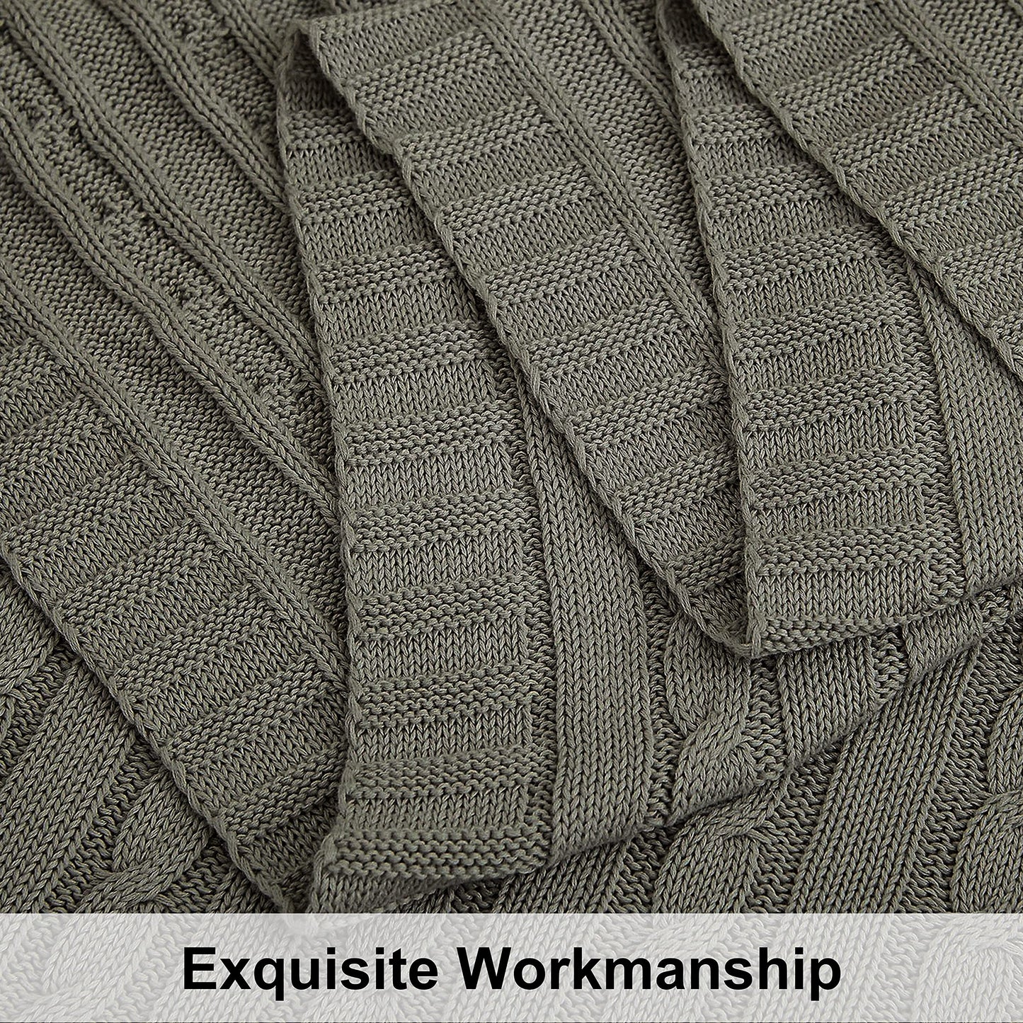 100% Pure Cotton Cable Knitted Super Soft Throw Blanket