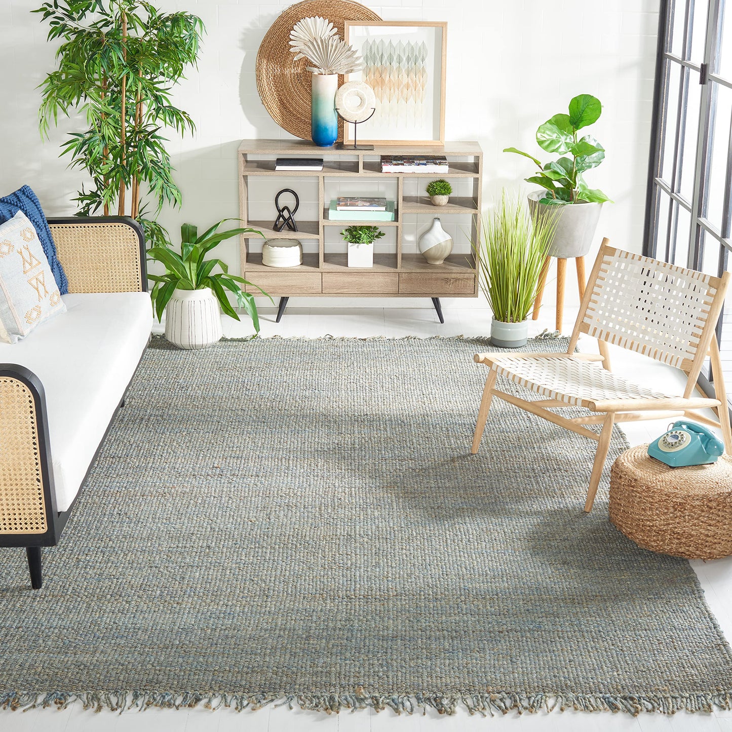 Natural Fiber Collection Area Rug - Boho Fringe Woven Jute