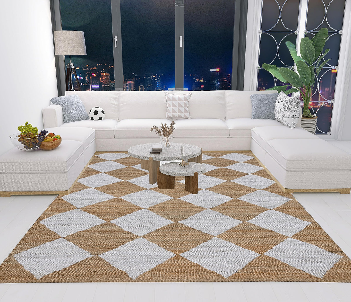 Indoor Hand Woven Fiber Jute Diamond Area Rug