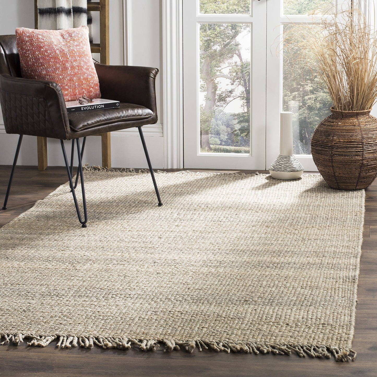 Natural Fiber Collection Area Rug - Boho Fringe Woven Jute