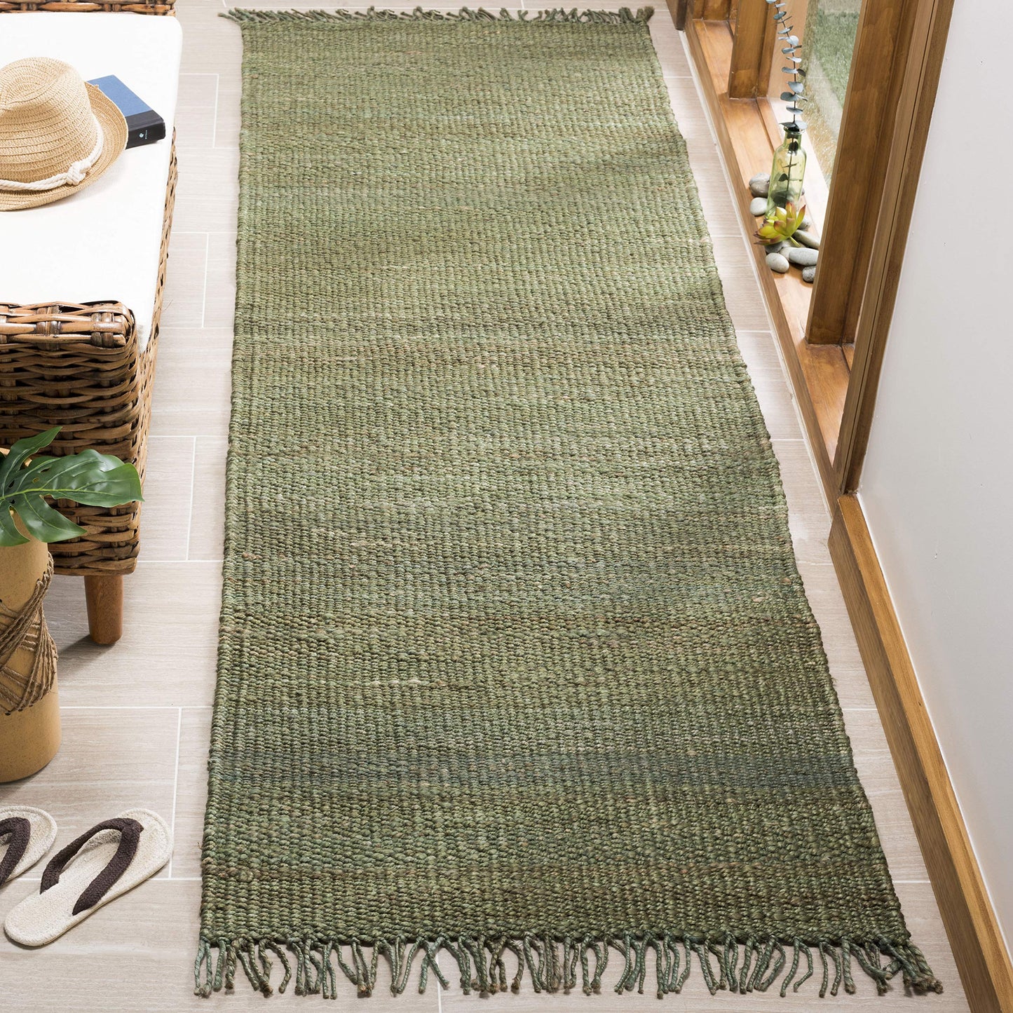 Natural Fiber Collection Area Rug - Boho Fringe Woven Jute