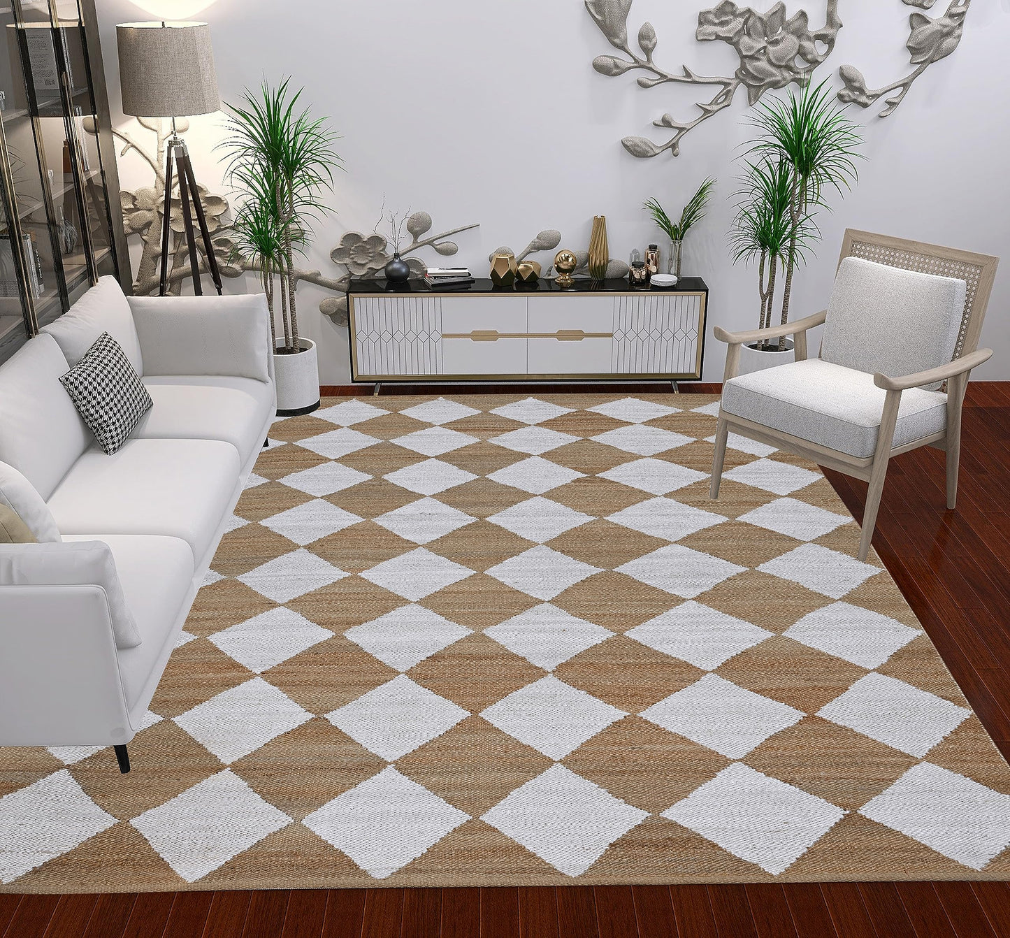 Indoor Hand Woven Fiber Jute Diamond Area Rug