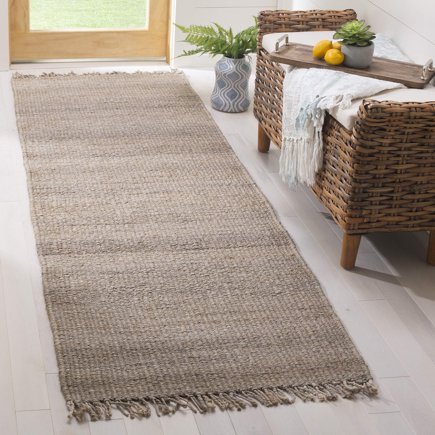 Natural Fiber Collection Area Rug - Boho Fringe Woven Jute