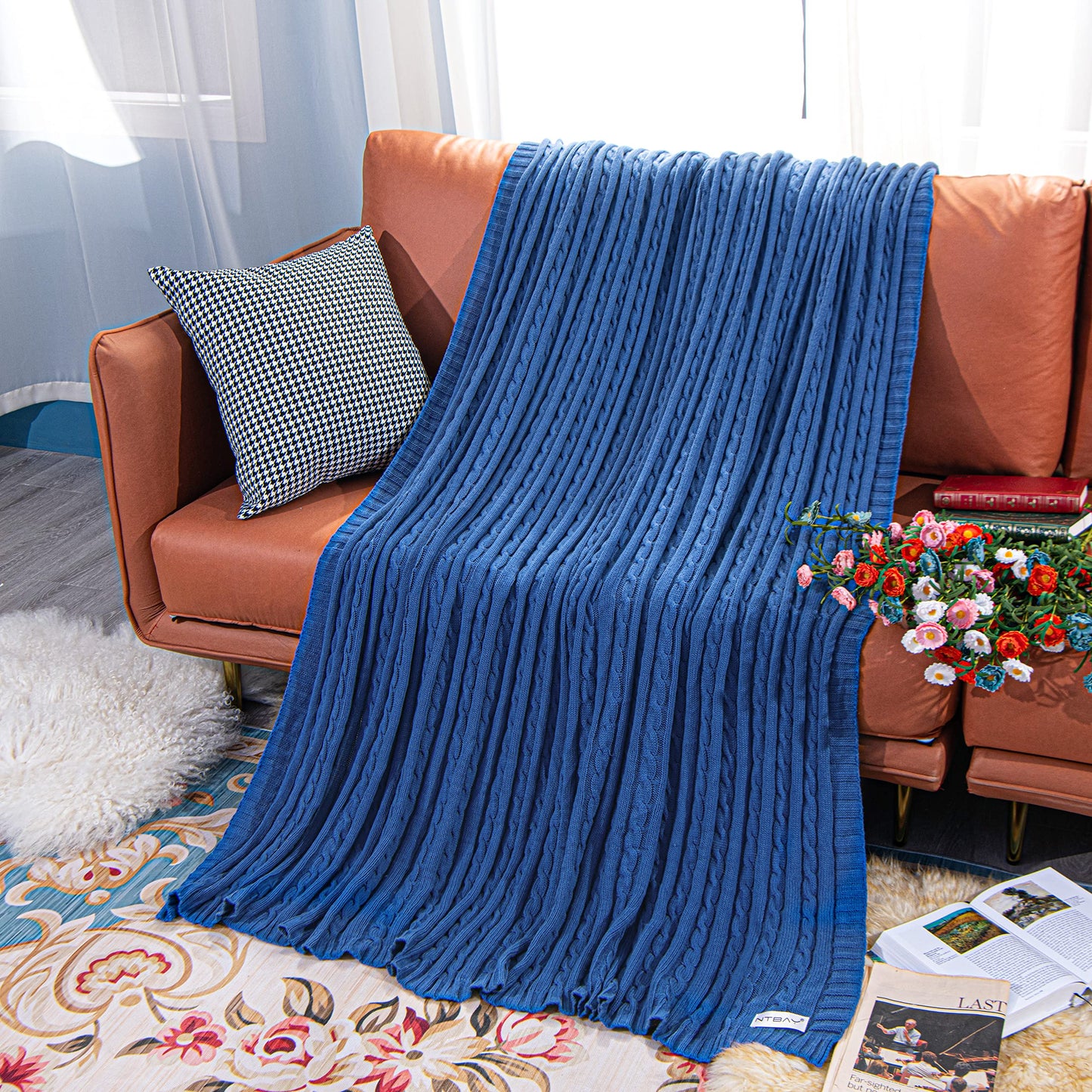 100% Pure Cotton Cable Knitted Super Soft Throw Blanket