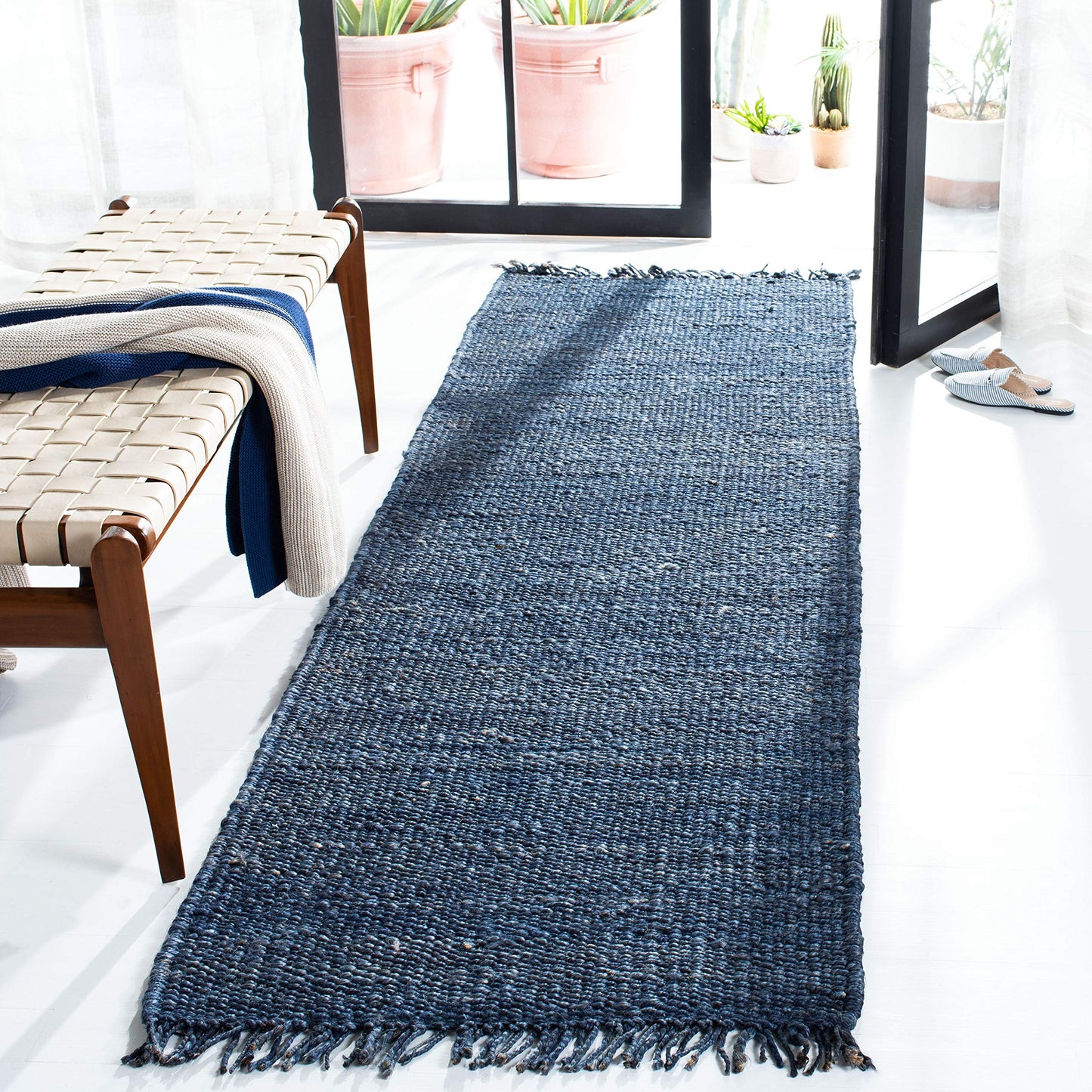 Natural Fiber Collection Area Rug - Boho Fringe Woven Jute