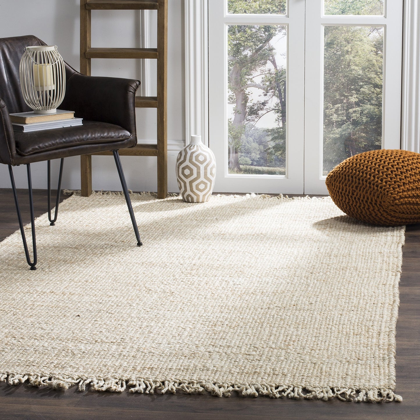 Natural Fiber Collection Area Rug - Boho Fringe Woven Jute