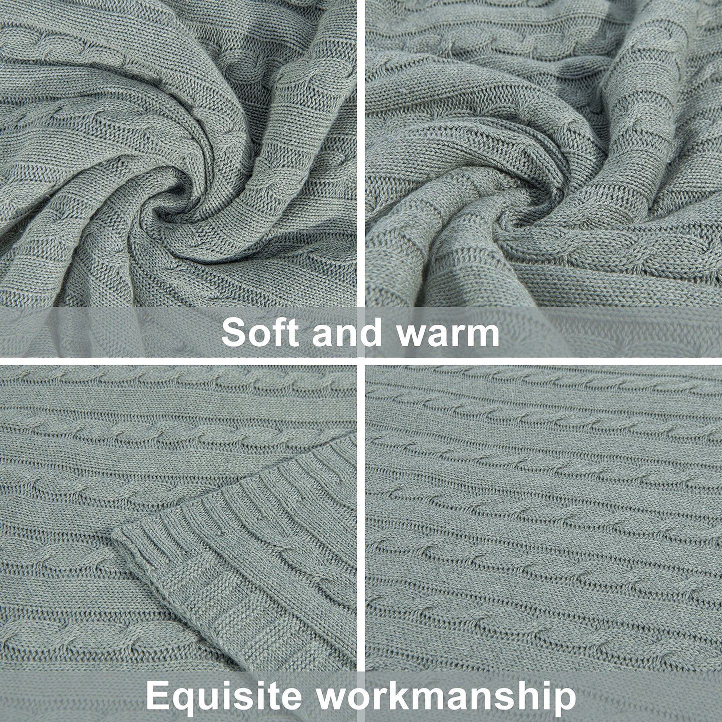 100% Pure Cotton Cable Knitted Super Soft Throw Blanket