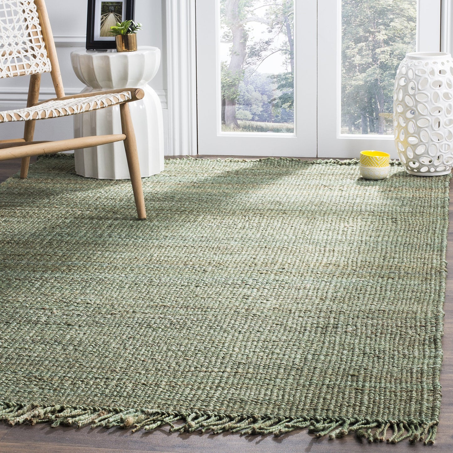 Natural Fiber Collection Area Rug - Boho Fringe Woven Jute