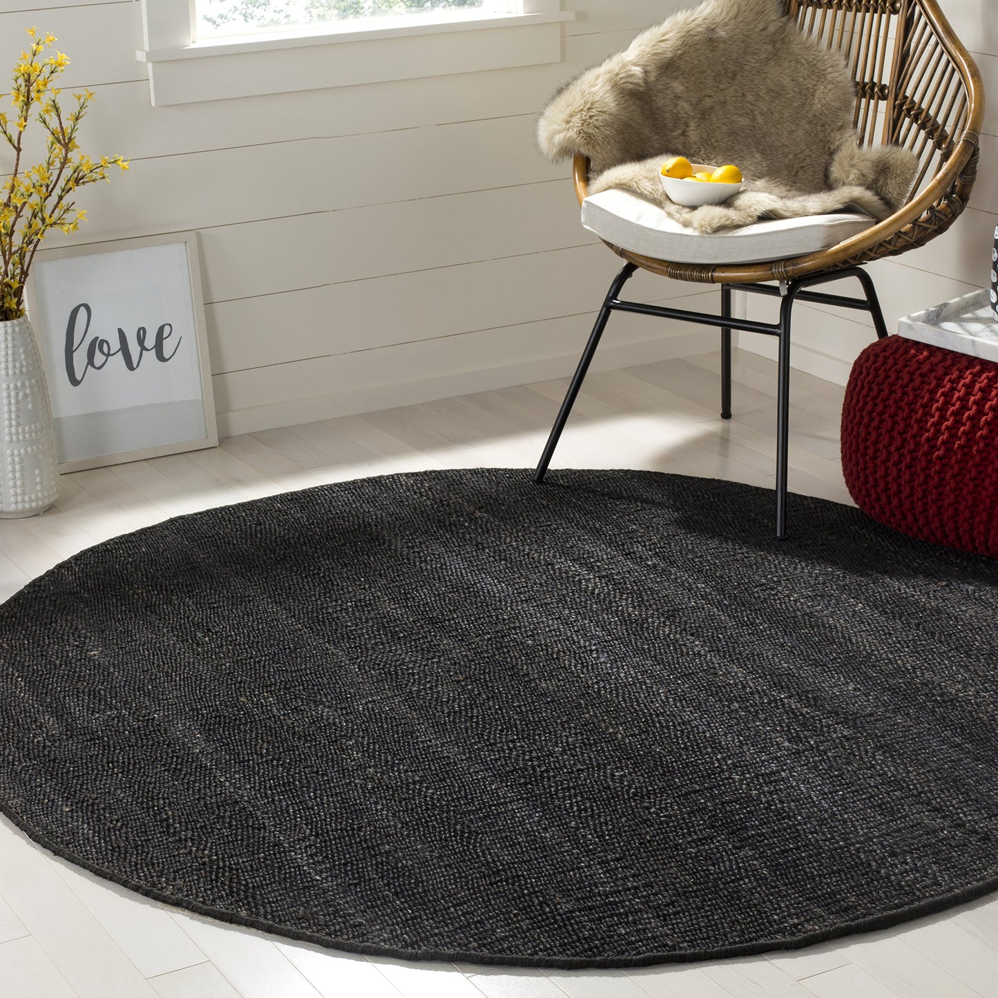 Natural Fiber Collection Area Rug - Boho Fringe Woven Jute