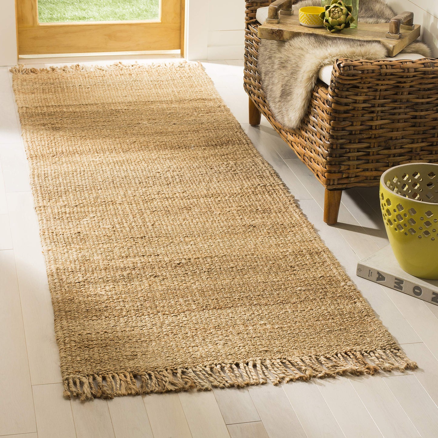 Natural Fiber Collection Area Rug - Boho Fringe Woven Jute
