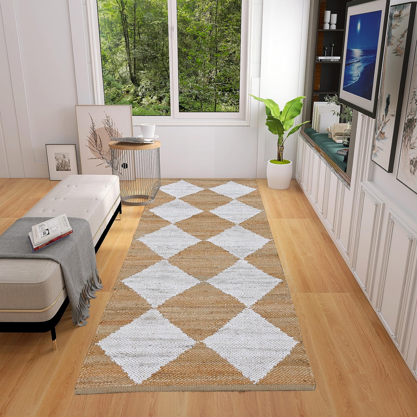 Indoor Hand Woven Fiber Jute Diamond Area Rug