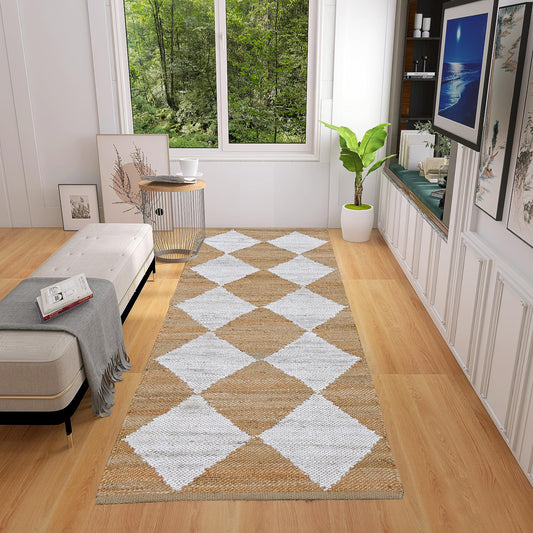 Indoor Hand Woven Fiber Jute Diamond Area Rug